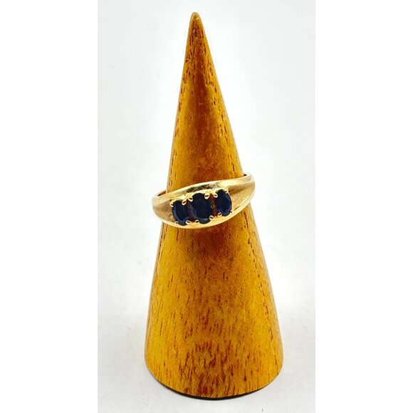 14K Gold Sapphire Ring Size 7.25 With Triple Stone Setting - Picture 5 of 7